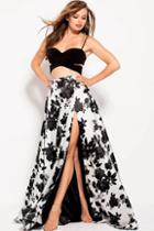 Jovani - 60252 Slim Strap Two-piece Floral Printed Gown