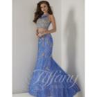 Tiffany Designs - Two-piece Sleeveless With Metallic Lace Applique Mermaid Dress