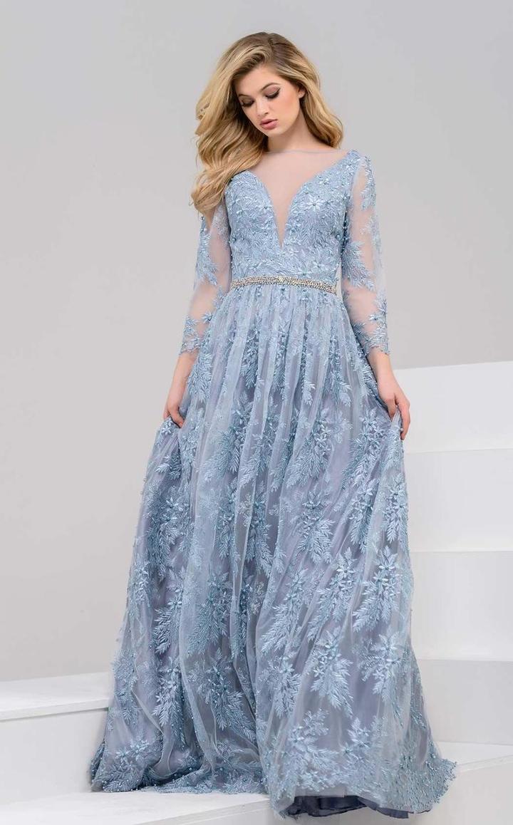 Jovani - 48113 Full Lace Sheer Evening Gown