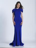 Dave & Johnny - A5907 Draped Short Sleeve Cutaway Long Gown