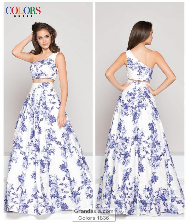 Colors Dress - 1836 Two Piece Asymmetric Floral Evening Dress