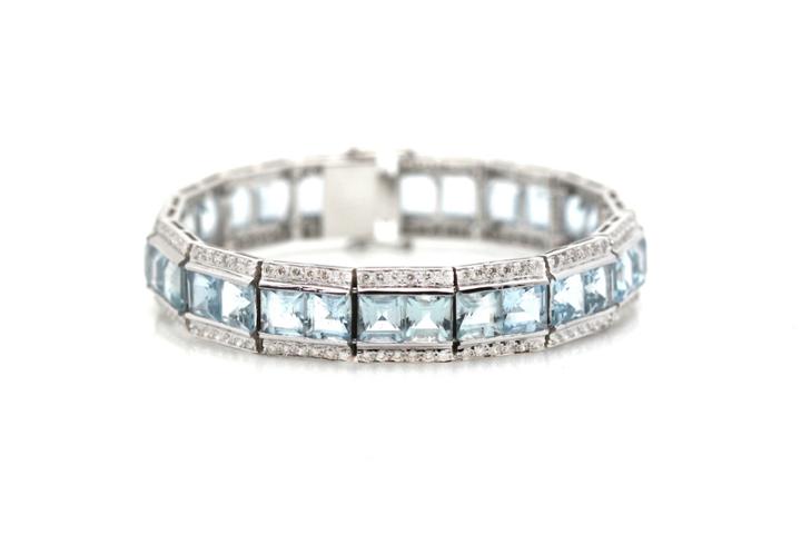 Tresor Collection - Aquamarine And Diamond Bracelet In 18kt White Gold