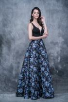 Nina Canacci - 5119 Plunging V-neck With Contrasting A-line Skirt