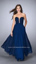 La Femme - Strapless Scallop Neck Beaded And Laced Chiffon Dress 23970
