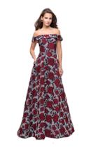 La Femme - 25790 Off The Shoulder Floral Print Jacquard Gown