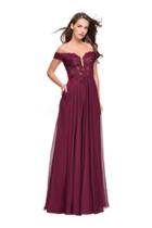 La Femme - 25129 Off-shoulder Plunging Lace Bodice Chiffon Gown