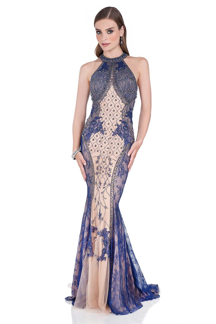 Terani Couture - Elaborately Beaded Halter Neck Long Gown 1611e0196a