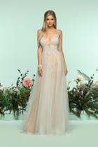 Zoey Grey - 31173 Beaded Deep V-neck Tulle A-line Dress