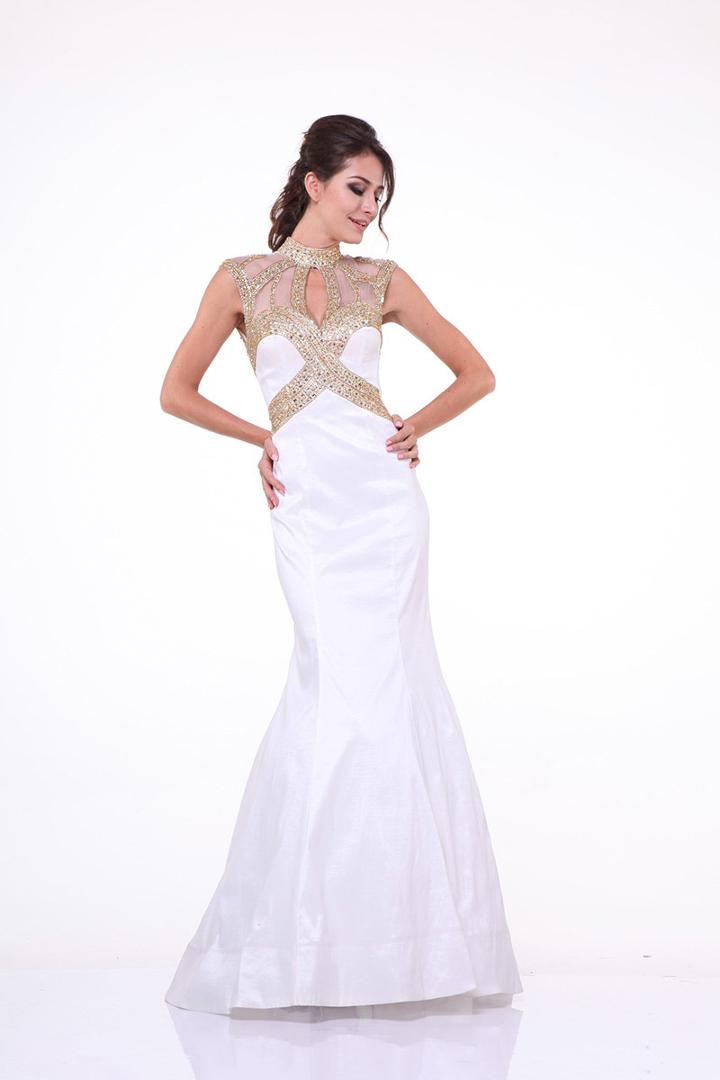 Cinderella Divine - Embellished Sheer High Neck Fitted Gown