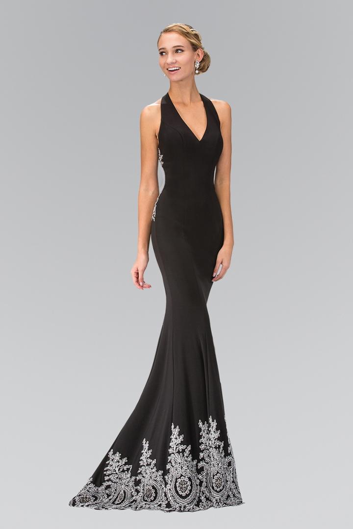 Elizabeth K - Baroque Lace V-neck Sheath Gown Gl1325