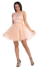 Dancing Queen - 9161 Bateau Embroidered Flare Short Dress