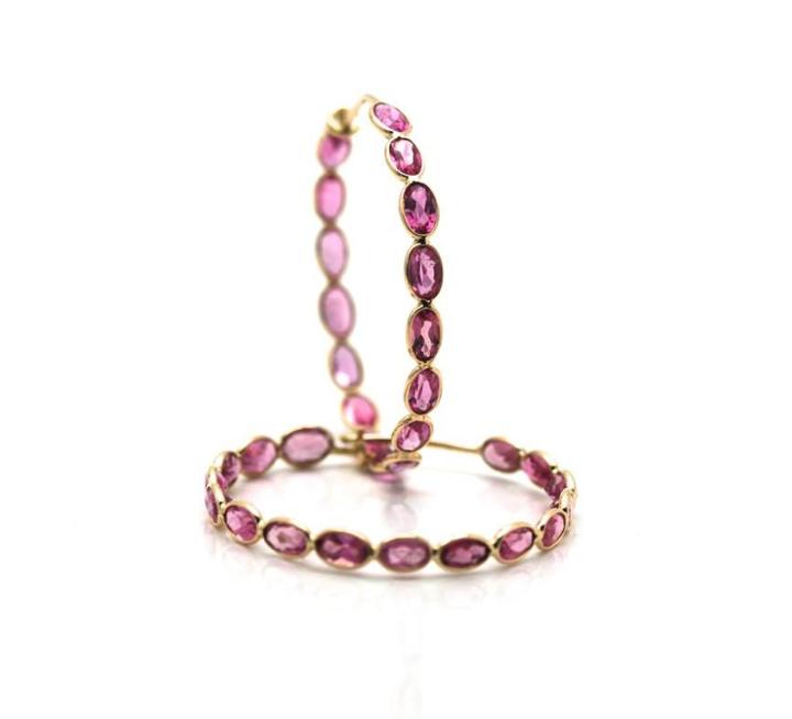 Tresor Collection - Pink Tourmaline Oval Hoop Earrings In 18k Yellow Gold