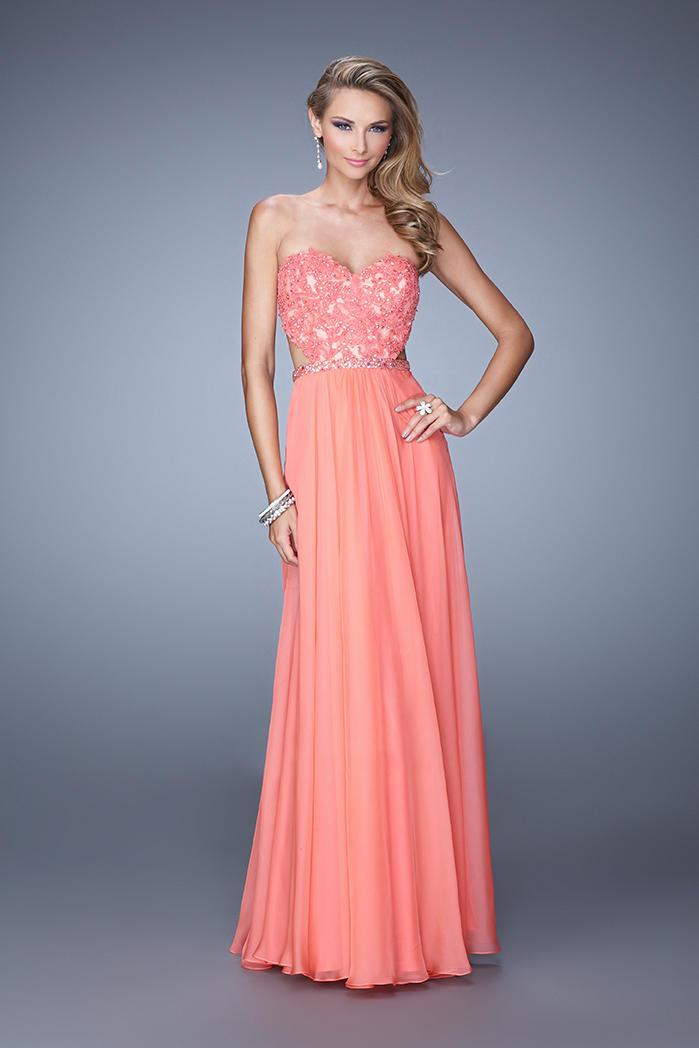 La Femme - 20822 Strapless Cutout Applique Gown