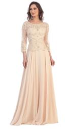 May Queen - Quarter Sleeve Lacy Top Chiffon Long Gown Mq1279