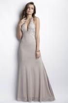 Baccio Couture - Rina Metallic Lace Painted Beige Long Dress