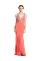 Aspeed - L1613 Plunging Embellished Sheath Evening Gown