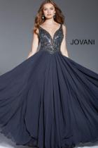 Jovani - 48737 Plunging V-neck Beaded Chiffon Gown