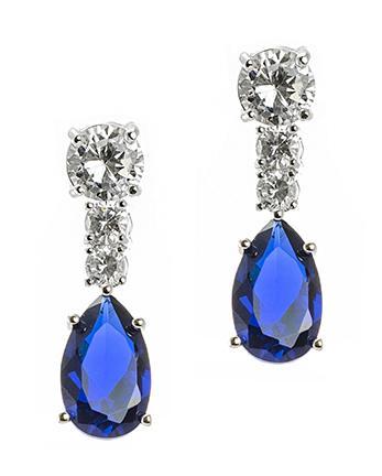 Cz By Kenneth Jay Lane - Blue And Sapphire Round And Pear Drop Pierced Earring