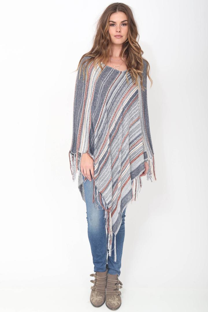 Goddis - Tessa Fringe Poncho In Storm