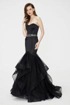 Angela And Alison - 81019 Strapless Crystal Ornate Waist Trumpet Gown