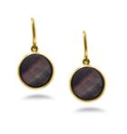 Tresor Collection - Grey Mother Of Pearl Simple Rd Dangle Earrings In 18k Yellow Gold