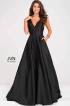Jovani - Satin Spaghetti Straps V Neckline Prom Dress Jvn48791
