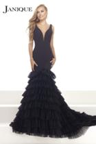 Janique - Multi-tiered Tulle Trumpet Long Evening Gown Ja3001