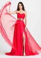 Ashley Lauren - 1069 Gold Beaded Pleated Sweetheart A-line Dress