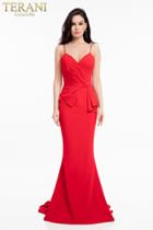 Terani Couture - 1821e7166 Matte Stretch Gown With Back Draped Tail