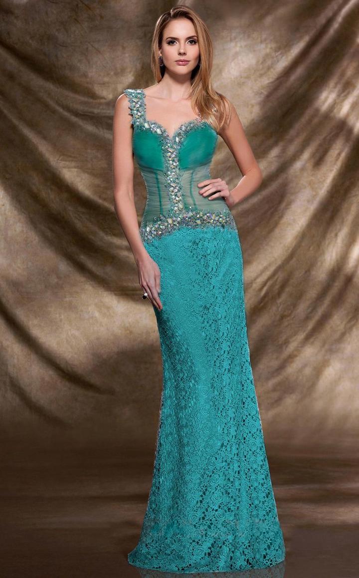 Mnm Couture - 9453 Illusion Ornate Lace Gown
