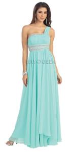 One Shoulder Strap Bejeweled Ruched Straight Neck Chiffon A-line Dress
