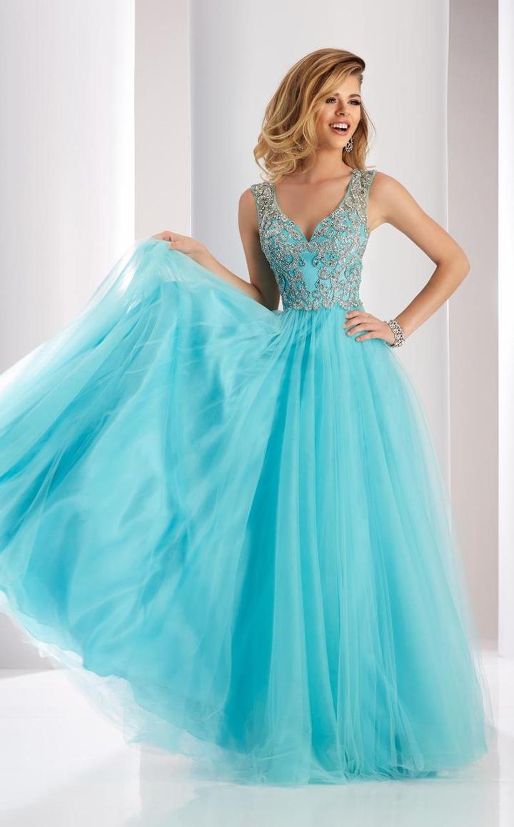 Clarisse - 3019 Bedazzled V-neck A-line Dress