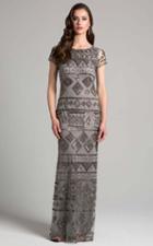 Lara Dresses - 33037 Geometric Short Sleeves Sheath Long Dress