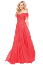 Jovani - Off Shoulder Ruched Long Dress In Navy 42003