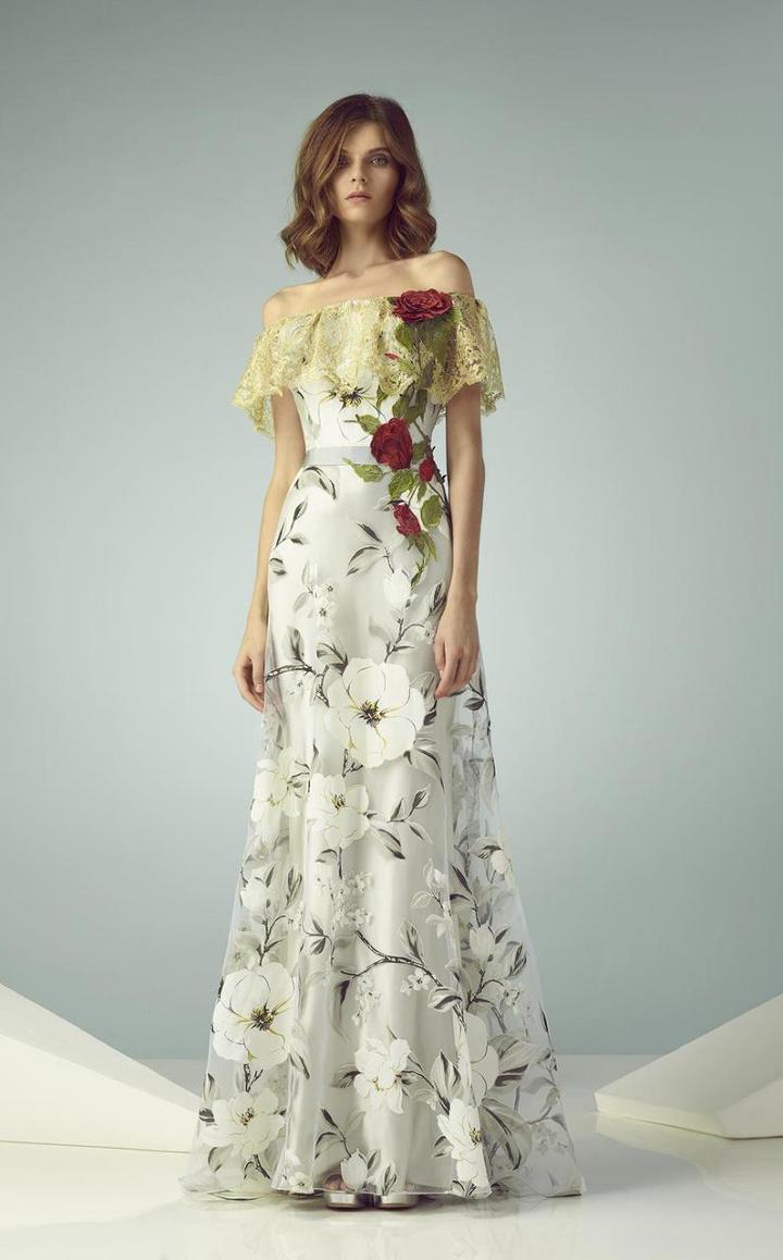 Beside Couture - Bc1239 Floral Off Shoulder Evening Gown