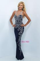 Blush - Embellished Illusion Bateau Neck Jersey Dress 11040