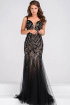 Jovani - Jvn41356 Sequined Plunging Tulle Trumpet Gown