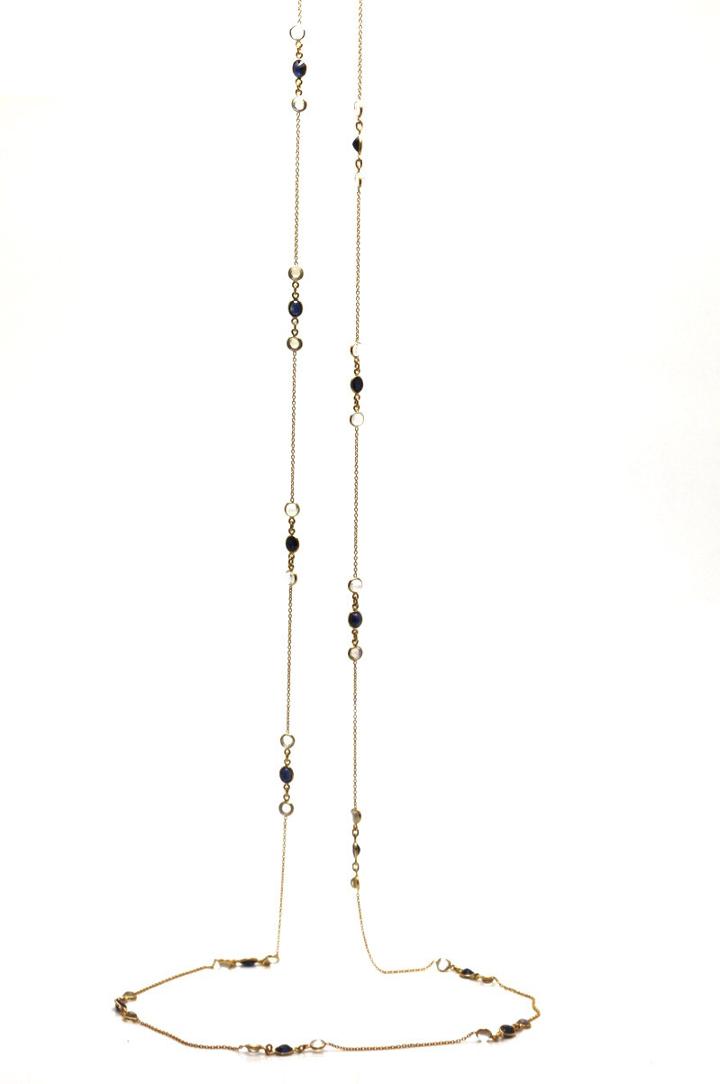 Tresor Collection - Rainbow Moonstoe & Blue Sapphire Necklace In 18k Yellow Gold