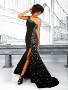 Tiffany Designs - 16036 Embellished Asymmetric Trumpet Dress
