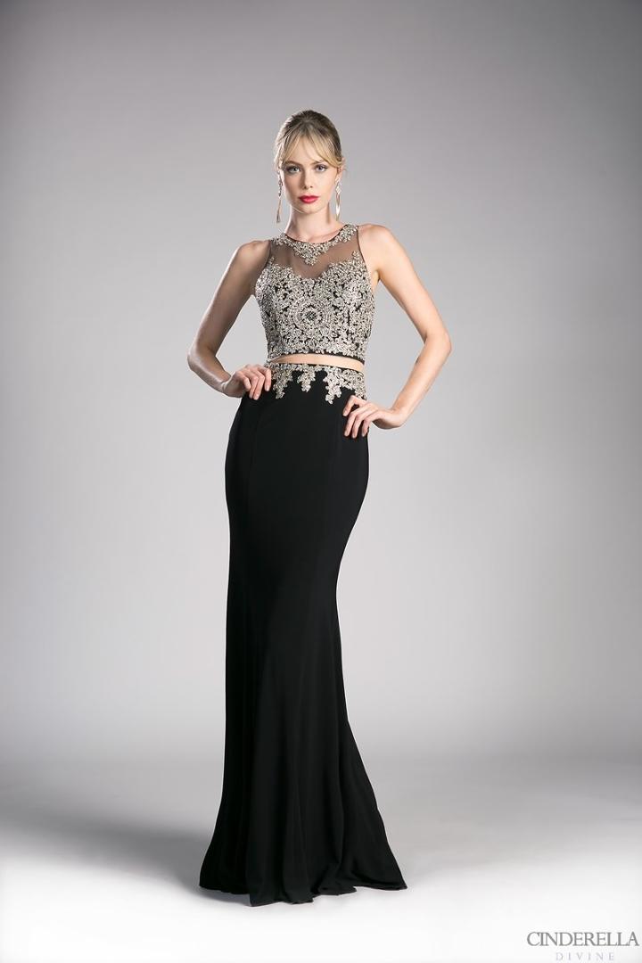 Cinderella Divine - Mock Two Piece Lace Embroidered Fitted Dress