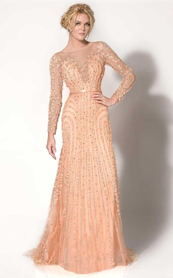 Mnm Couture - Bejeweled Illusion Bateau Trumpet Gown 10836w