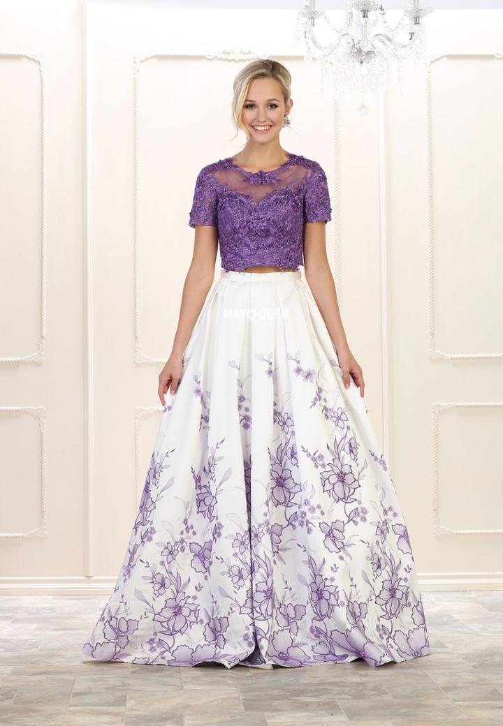 May Queen - Two Piece Embellished Floral Print Ballgown