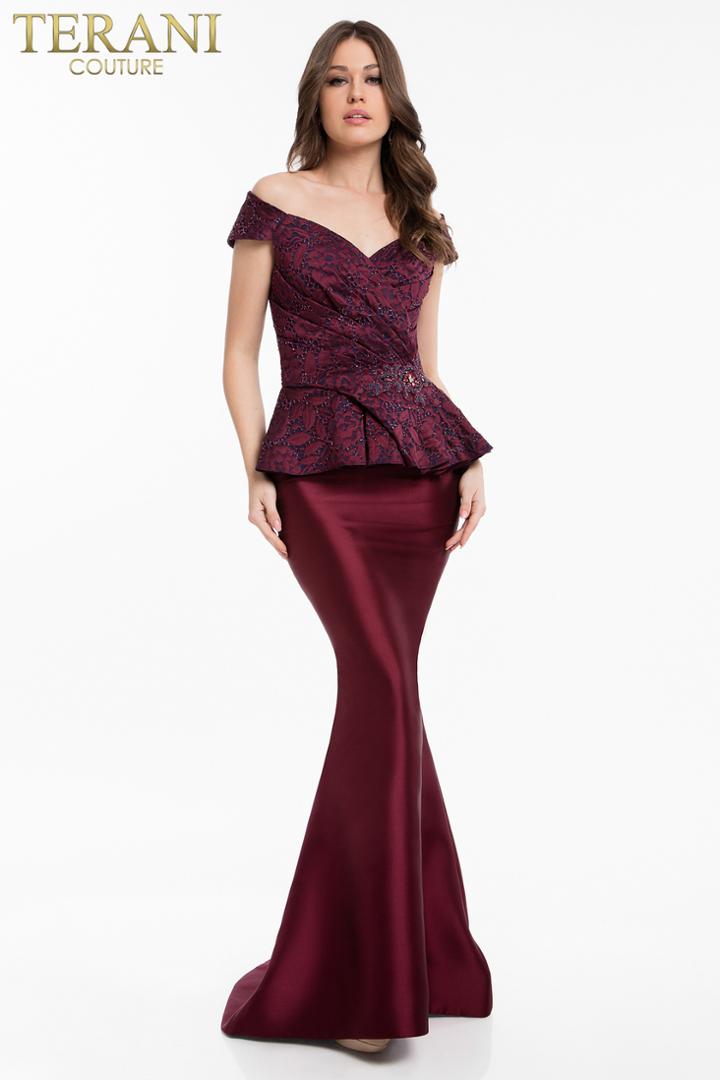 Terani Couture - 1821m7577 Mock Two Piece Lace Jacquard Trumpet Dress