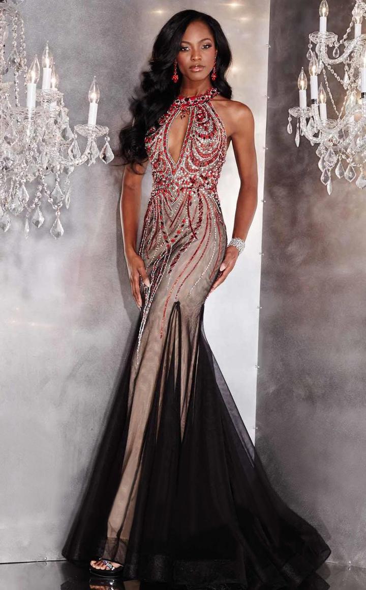 Panoply - 44279 Keyhole Halter Beaded Evening Gown