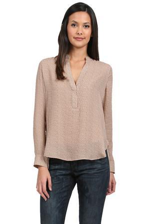 Vince 1/2 Placket Blouse In Tan Combo
