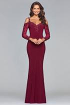 Faviana - S10007 Lace Embellished Sheath Jersey Dress