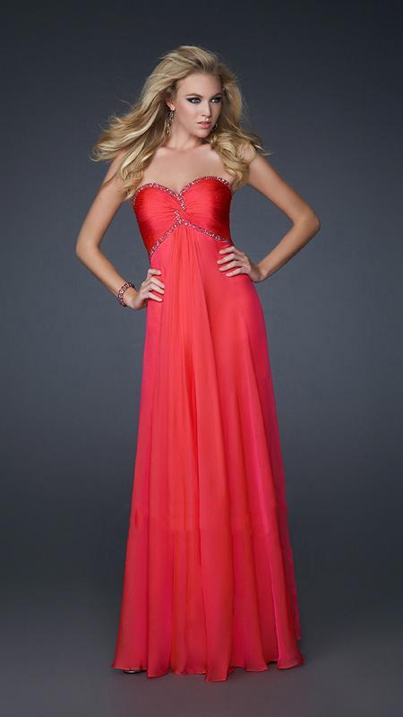 La Femme - Bead Embellished Pleated Sweetheart Chiffon A-line Gown 17527