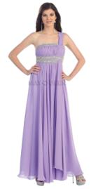 May Queen - One Shoulder Strap Bejeweled Ruched Straight Neck Chiffon A-line Dress Mq748