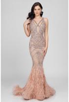 Terani Evening - 1721gl4447 Sleek Ostrich Feather Mermaid Dress