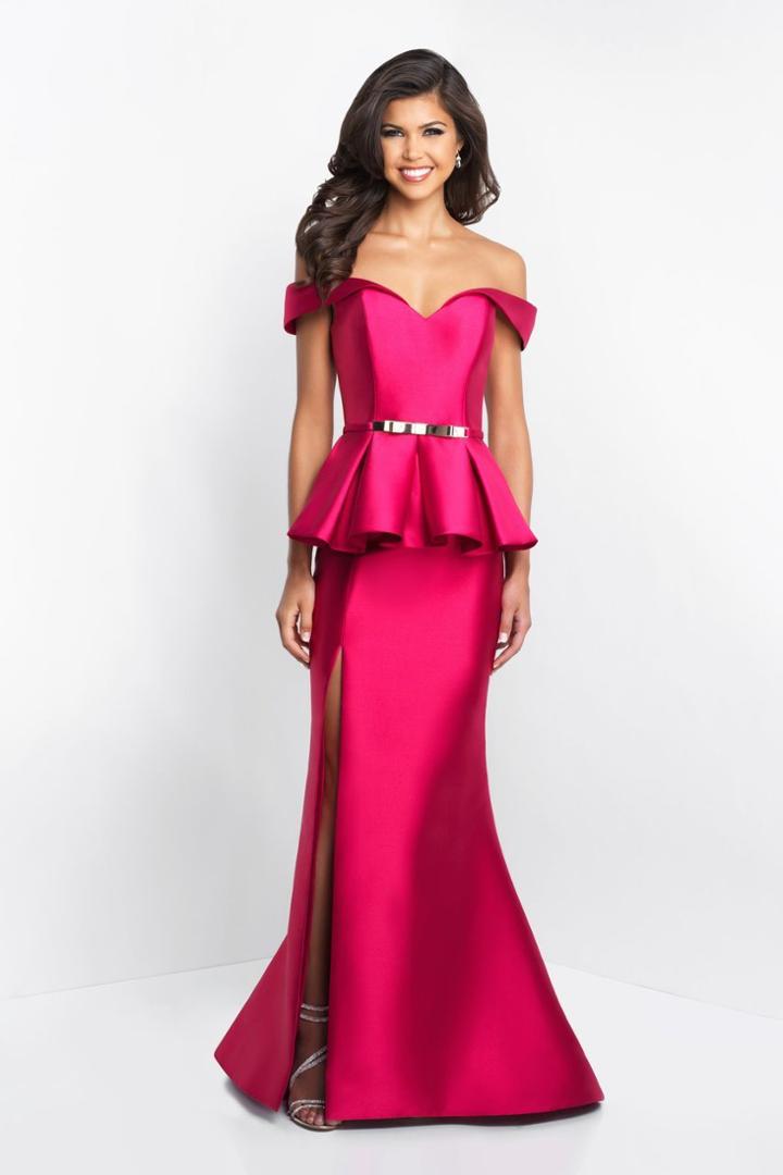 Blush - C1048 Off-shoulder Pleated Peplum Sheath Dress